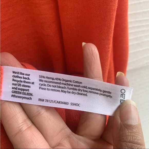 Eileen Fisher Organic Hemp Cotton Blend Shift Dress size Small Orange Cowl Neck - Picture 11 of 11